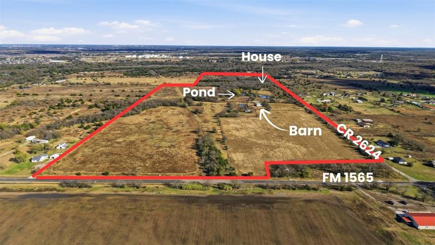 PRIME DEVELOPMENT OPPORTUNITY in a rapidly expanding corridor in Caddo Mills! This exceptional property boasts over 901’± of frontage on FM 1565 and 2,432’± on CR 2624, offering outstanding visibility and accessibility for future projects. Located approximately 1.5 miles from I-30 and southeast of the Caddo Mills Airport, this is one of the last remaining large parcels in this high-growth area—making it ideal for residential, commercial, or mixed-use development. With several new communities already underway nearby, the property sits squarely in the path of progress in highly sought-after Caddo Mills.  Behind the gated entrance, a unique 3,800± SF geo-dome home overlooks a serene pond and features 3 bedrooms, 3.5 baths, and distinctive architectural appeal. The land offers a mature 45×80 equipment barn and a 20×20 chicken coop, along with a second pond and a well.  Perimeter and cross fencing supports agricultural, ranch, or equestrian uses while development plans are considered.  Served by Caddo Mills ISD and family-owned for generations, this rare offering presents an extraordinary chance to secure one of the area’s final large tracts. DON'T MISS THE OPPORTUNITY TO CAPITALIZE ON THIS PREMIER DEVELOPMENT TRACT IN A FAST GROWING MARKET!