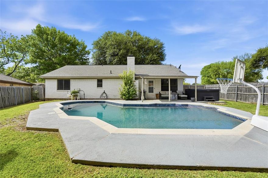 Beautifully updated 3-bedroom, 2-bath home on a spacious corner lot in Benbrook with a pool, large storage shed, and an above-ground jacuzzi that creates a true backyard retreat. Tucked into the established Greenbriar neighborhood, this home offers a great mix of comfort, convenience, and outdoor enjoyment in one of the most accessible areas of Benbrook.

Inside, the open single-story floor plan features a spacious living room with vaulted ceilings, rich laminate flooring, a brick wood-burning fireplace, and a wet bar that adds both charm and function. The kitchen opens nicely to the breakfast area and main living space and features granite countertops, updated backsplash, stainless steel appliances, built-in cabinetry, pantry storage, and a breakfast bar for casual dining.

Updates completed in July 2019 include interior and exterior paint, flooring, granite countertops throughout, backsplash, stainless appliances, tub and shower tile, plumbing fixtures, light fixtures, and door and cabinet hardware. The primary suite offers separate vanities with granite counters, dual sinks, built-in cabinetry, and a walk-in closet. Secondary bedrooms are well-sized and include ceiling fans and walk-in closets.

The backyard is designed for relaxing and entertaining, with a covered patio overlooking the in-ground pool, a large storage shed, and a seller-installed above-ground jacuzzi. The side-entry 2-car garage adds to the home’s curb appeal and functionality.

Location is a standout here. Enjoy convenient access to I-20, Loop 820, Bryant Irvin, and Hulen, plus close proximity to the Benbrook Public Library, Dutch Branch Park, Benbrook Lake, golf, and nearby trails for outdoor recreation. Benbrook also benefits from its connection to the Fort Worth area, one of the nation’s fastest-growing major cities, with Fort Worth now ranked as the 11th largest city in the U.S. by population.