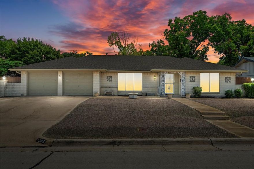 Warm Inviting Updated Home 3-2-2 with WBFP in convenient Fort Worth location; Large Bedroom with French Doors can be Office; Large Living Room with raised hearth WBFP has access to Huge outdoor enclosed Air Conditioned Porch for Game Room or Craft Room or Extra Living; Living flows to separate Dining Room off spacious Kitchen area! Massive backyard with any possibility; Home is landscaped in Tucson rock front and back with raised beds for specialized landscaping of your choice or needs! Secure with Lock and Leave features for travelers! ALL Furniture is available - purchased NEW in late July of 2025! Sofa is a double recliner!