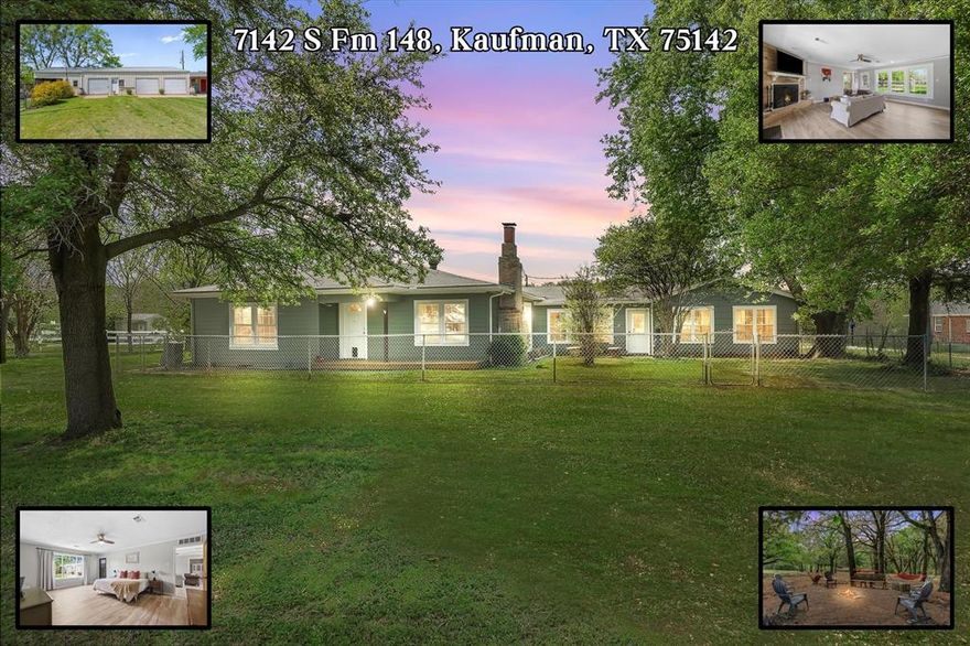 Space, income potential, multigenerational opportunity, and functionality come together on this 1.99± acre Kaufman property featuring a remodeled home, guest suite, large workshop, park-like backyard, no known restrictions, water & electric installed behind the home for a second home option, all just minutes from Hwy 175 with an easy commute to Dallas. This 3 bed, 3 bath home PLUS bonus room for an additional ensuite 4th bedroom or living area and features spa-inspired open-concept design with a European style layout creating a seamless blend of bedroom and bathing space. Designed for relaxation, the layout offers boutique hotel feel with modern finishes & walk-in shower experience. Main living room features WB fireplace, with a 2nd fireplace in the dining room. Kitchen offers ample cabinetry, generous workspace and layout designed for everyday use. Private primary suite with dual walk in closets, dual sinks, and jetted garden tub. Massive laundry room with cabinetry could double as pantry, adds convenience and storage. Outside, enjoy mature oak trees, a spacious deck, above ground pool, fencing, chicken coop, raised garden beds, and fire pit area perfect for evenings outdoors. Separate guest suite currently used as a short term rental offers strong income potential. Land is fully usable and ideal for animals, hobbies, or homesteading. 54'x26' workshop, 3 roll up doors, electric, and workbench provides excellent space for equipment, projects, or business use. Air BNB for the past 8 years with an annual income between $10,000-12,500. Located approximately 35 minutes from Dallas & about 15 minutes to Kaufman, with easy access to Terrell & Forney for shopping, dining, and entertainment, this property offers the space, versatility, and convenience. Recent upgrades include: 2018 Roof, 2019 HVAC, 2025 WATER HEATER, 2025 LUX VINYL PLANK FLOORING THROUGHOUT. Included: Fridge, washer, dryer, lawnmower, trampoline & basketball hoop. Virtual and video tour available.