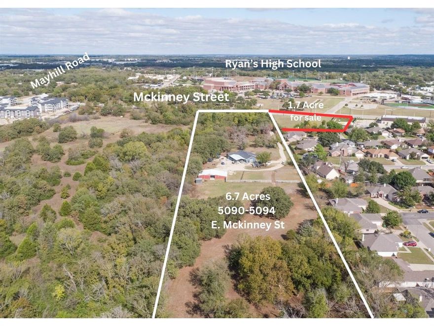 Prime Denton Development Tract – 6.7 Acres with Rezoning in Progress
Discover a rare opportunity in the path of growth on E. McKinney Street, Denton, TX. This property includes 6.7 acres at 5090–5094 E. McKinney St., 

Highlights:
 • High-growth Denton corridor with strong traffic counts
 • Flat, buildable land with easy utility access
 • Strategic frontage on E. McKinney Street
 • Proximity to Dollar General, established neighborhoods, and future development zones
With Denton’s rapid expansion and increasing demand for live-work-play spaces, this property presents a rare chance to secure large, contiguous acreage with transformative zoning potential.