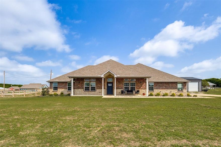 Pictures do not lie! Look no further for the perfect custom home on one acre in a peaceful cul-de-sac. This beautiful home features a gorgeous open floor plan with large kitchen and island that opens to both living areas, vinyl plank flooring, stainless steel appliances, granite, quartz, and spacious dining area.  The 4 bedrooms are all over-sized for a growing family.  The backyard features a lagoon style diving pool and spa, large, covered patio, and SHOP with electric, and no HOA.