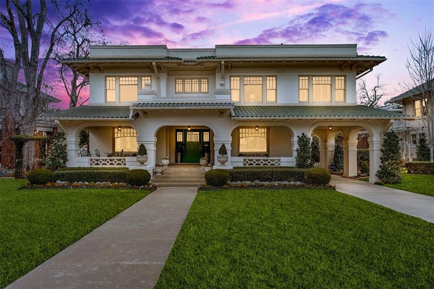 Storybook Mediterranean Misson located on the boulevard in the Swiss Avenue Historic District has been meticulously maintained. This beauty surrounds you in the grace of a bygone era. Enter the front door from the architecturally significant covered veranda into gracious formals and second living with beautiful hardwoods, a stately Rookwood fireplace, and original detail throughout. Large windows bathe the entire home with stunning natural light. 4 bedrooms, 2 full baths, and a third living area adorn the second floor. The basement boasts over 1200 sqft with a custom wine cellar. The exquisite park-like backyard with its pergola-covered outdoor kitchen is perfect for entertaining. Recently fully renovated quarters are above an immaculate 2-car garage. This extraordinary property offers unique serenity in the heart of the city. Experience the beauty, history, and sense of community this tree-canopied neighborhood brings. Incredible walkability to shopping, dining, and entertainment.