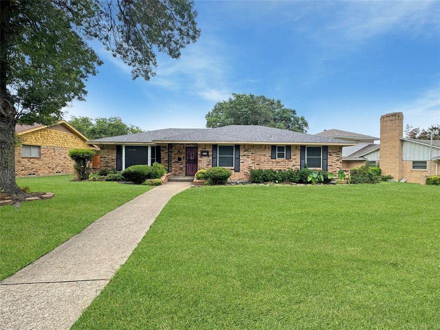 Welcome to this warm and cozy home in the heart of Highland Oaks. With 3 bedrooms and 2.5 full bathrooms, this single-story brick home offers 1,740 square feet of comfortable living space. Built in 1965, it blends timeless character with modern touches.

The spacious living room is perfect for family time, featuring a wood-burning fireplace and plenty of natural light. The home is freshly painted, new  solar screens, and recent updates floors are a mix of carpet, ceramic tile, and hardwood, adding charm to every room.

Stay comfortable year-round with natural gas heating and central air. The home includes a 2-car attached garage for easy parking and extra storage. Enjoy relaxing mornings on the covered front porch or host guests outside in the fresh air. The 8,455-square-foot lot gives you plenty of room to enjoy.

Located in a quiet Dallas neighborhood, this home is part of the Highland Oaks subdivision and sits close to parks, schools, and shopping. With public water and sewer, and utilities already available, this home is ready for you to move in.

This is a solid and sweet home for anyone looking for comfort, convenience, and a great location.