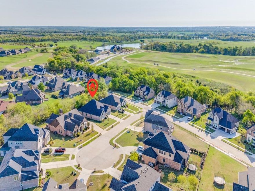 Welcome to your dream home, a charming one-story retreat that perfectly blends comfort and elegance and within walking distance to the amenities center. As you step inside, you'll immediately notice the abundance of natural light creating a warm and inviting atmosphere.  The dedicated study, complete with custom built-ins, offers a serene space for work or relaxation, while the formal dining room, also featuring additional custom built-ins, is perfect for hosting memorable gatherings with family and friends. The heart of the home is the large kitchen, seamlessly open to the spacious living area, making it ideal for entertaining and everyday living. Spacious master suite with separate shower, tub, his and her vanities and large walk-in closet. Step outside to discover the property's true gem—an extended patio with a backyard that backs up to a heavily treed greenbelt. This natural backdrop not only enhances the beauty of the home but also ensures privacy, creating a peaceful oasis for outdoor enjoyment. This community features include a 6,000 square foot Clubhouse, Fitness Center, Pool, Restaurant, Tennis Courts, Jogging Path and Golf Course. This home has everything and more in Award winning Gunter ISD!