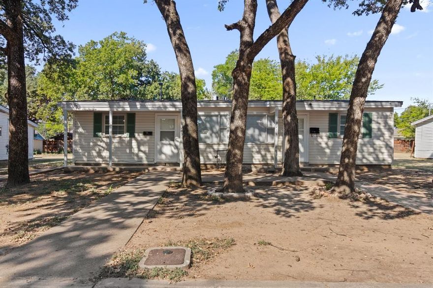 Welcome Home to this charming duplex which includes two units (2209 and 2211)! Nestled under a canopy of large, mature trees, each unit features a covered front porch, cozy living area, functional kitchen, two bedrooms, and a spacious backyard. Outside, the covered carport provides convenient parking and extra protection from the elements. Appliances, flooring, hardware and paint were upgraded and improved recently in 2023! This duplex is located conveniently in close proximity to major highways, schools, shopping, dining and entertainment! Schedule your showing today!