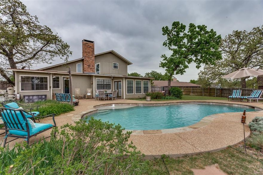 Looking for space, privacy, and a backyard that truly has it all, this nearly 1-acre cul-de-sac property is the home for you. Welcome to Windsor Circle. NO HOA, room for everyone, mature shade trees, a gorgeous pool, a tree house, and a fully fenced backyard set the stage for a life well-lived.
Room to Breathe-Inside and Out This home doesn't just have space, it has the right space. Two living areas and two dining spaces make hosting family and friends effortless. A flex room, dedicated office, and sun-drenched sunroom mean everyone can find their favorite corner. Gather and enjoy cooking in the open kitchen. Four generously sized bedrooms and three full baths round out a floor plan that truly works for everyday life.The Heart of the home, the open living areas flow naturally from room to room - soaring ceilings, warm wood floors, a classic brick wood-burning fireplace, natural light pouring in from every angle. A corner sitting area in the kitchen with backyard views makes it easy to keep an eye on the action outside while still feeling cozy inside.
A Backyard Built for Living-Swim, grill, garden, kick back in the shade-a fenced backyard gives you total privacy while the kids take over the tree house. A double gate provides easy access for trucks, trailers, boats, and even RV parking.
The Bonus You Didn't Expect- An 848 sq. ft. detached garage with its own electricity is ready to become whatever you need, workshop, artist studio, she shed, man cave, or home office. The options are endless.
At a Glance-
Nearly 1 acre on a cul-de-sac
4 bedrooms,3 full bathrooms
2 living areas + 2 dining areas + kitchen + flex room(easily a 5th bedroom) + office + sunroom 
Plenty of storage throughout the home
Gorgeous pool + treehouse + mature landscaping.
848 sqft. detached garage+workshop with separate electricity.
Double gate for backyard access-RV, boat, and trailer friendly.
Buyers independently verify all information, including taxes, schools, and square footage.