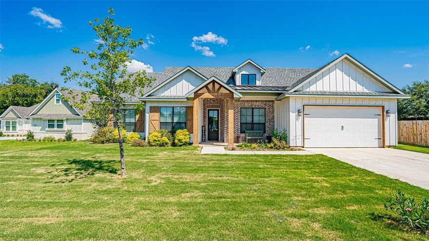 This 4 Bedroom 2,5 bath modern farmhouse has rustic elegance and is located Glen Rose’s beautiful Deer Creek Estates.  Board and batten siding, cedar gable, and bricked front porch gives this home great curb appeal.  As you enter the foyer, the study will be on your right through french doors.  Ten foot ceilings, gas fireplace and large cedar beam gives this open concept home all the charm. The kitchen is a chef’s dream with a Gas Cooktop, electric oven and all the modern conveniences. The restful master bedroom is quietly situated on the right side of the home, away from the other bedrooms, and boasts 10’ ceilings, a spacious bathroom with separate walk-in closets, and a  free standing tub with separate shower. The 3 secondary bedrooms are located on the opposite side of the home and also have walk in closets and ceiling fans.  Quarts Countertops throughout and ceiling fans are in every room.  Property is located on half an acre in the acclaimed Glen Rose school district and community. Conveniently located 15 minutes from Downtown Granbury and 30 minutes from Fort Worth.