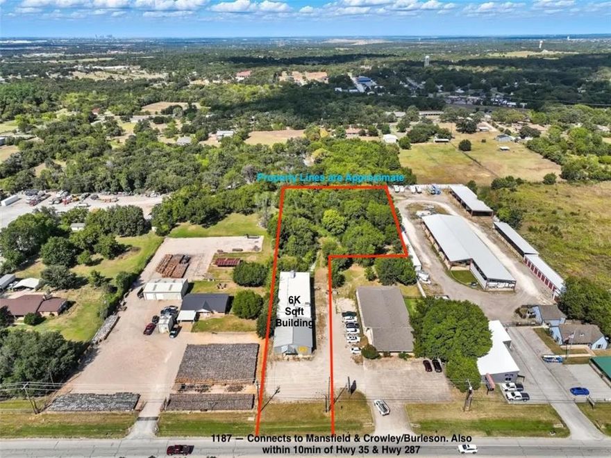 Prime commercial opportunity off 1187 and outside city limits! This 6,000 sq. ft. building offers versatile space with 2 offices, 2 bathrooms, a large training room, and a break room. The back 4,000 sq. ft. was previously used as a gun range but can be repurposed to fit your business needs. Ample parking is available at the front, side, and back of the building, with additional room to expand if desired.

Located within 10 minutes of Burleson, Mansfield, Fort Worth, and Alvarado, this property provides unbeatable accessibility in a high-demand area. Commercial buildings in this location are hard to find—don’t miss your chance! Hurry and get your offer in NOW!  

LOCATION, LOCATION, LOCATION!!!