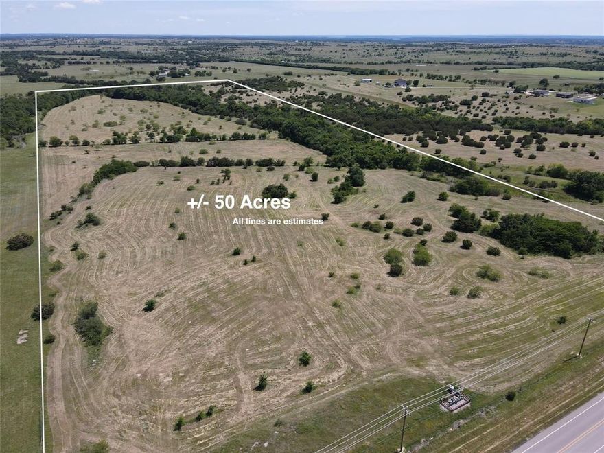 ±50 acres with approx. ±900 feet of frontage along FM-1434. The land features rolling terrain, with a mix of open pasture and scattered trees. Co-op water and electricity are available. The property is not zoned and has no HOA, allowing residential, agricultural, or recreational use. Located in Rio Vista ISD and minutes from Lake Pat Cleburne. Ideal for a custom home, ranch, or subdivision. Additional ±25 acres available – Tract 3 (MLS #20974515).