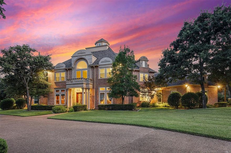 Situated on a 1.11 ACRE corner lot in coveted Guard Gated community of Point Noble on Lake Grapevine! With elegant & stately frontage this 8,228 SF estate features open & bright living spaces and expansive lot including a beautiful infinity pool, spa & multiple outdoor living spaces. There are 5 spacious bedrooms, private study, library, great multi purpose rooms, multiple living areas, dual dining rooms, Gourmet Chef Kitchen w-top of the line appliances. The Master retreat has a spacious sitting area & spa bathroom w-stand alone tub. Second floor game w-wet bar + balcony & media room. Enjoy the panoramic views of the lake & breathtaking sunsets from high atop the widow's walk in this exclusive luxury estate.