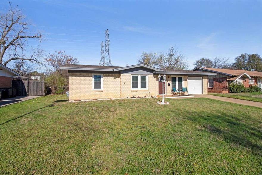 Brentwood Hills is centrally located in the DFW area! This well-maintained one-story ranch-style home is ready for a new family! This brick and hardy plank home features: a kitchen with wood cabinets, the roof was replaced in 2019, energy efficient windows in 2019, re-piped sewer, hot water heater replaced in 2025 and the AC in 2024, newish carpet and laminate floors, freshly painted inside and out. The crown molding adds a touch of elegance to the character. This home also includes matching ceiling fans throughout and a large 10 by 12 shed in the spacious backyard. With quick access to I-820 and I-30, only 12 minutes from downtown Fort Worth, Lake Arlington, and 20 minutes to AT&T Stadium and Globe Life Field this is a smart investment for your family. Don’t miss the opportunity to own this home in a prime location.