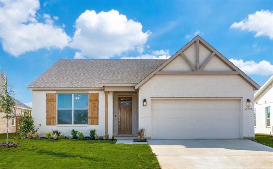 Welcome to 2716 Glasgow Way, a stunning new construction home in one of Denton’s most
desirable communities! This thoughtfully designed plan features luxury vinyl wood-style flooring
in the entry, living, kitchen, mud hall, utility, and halls for a seamless, modern look. The chef’s
dream kitchen offers an expansive eat-in island, stainless steel appliances, and stylish finishes,
perfect for entertaining or family gatherings.
Throughout the home, designer lighting adds warmth and character, while the full landscaping
package with irrigation ensures year-round curb appeal. Located in The Courts of Bonnie Brae,
this home combines comfort, style, and convenience with easy access to shopping, dining,
schools, and major highways.
Experience the best of Denton living at 2716 Glasgow Way!
* Ask about our Incentives
* Ask about our other builder homes