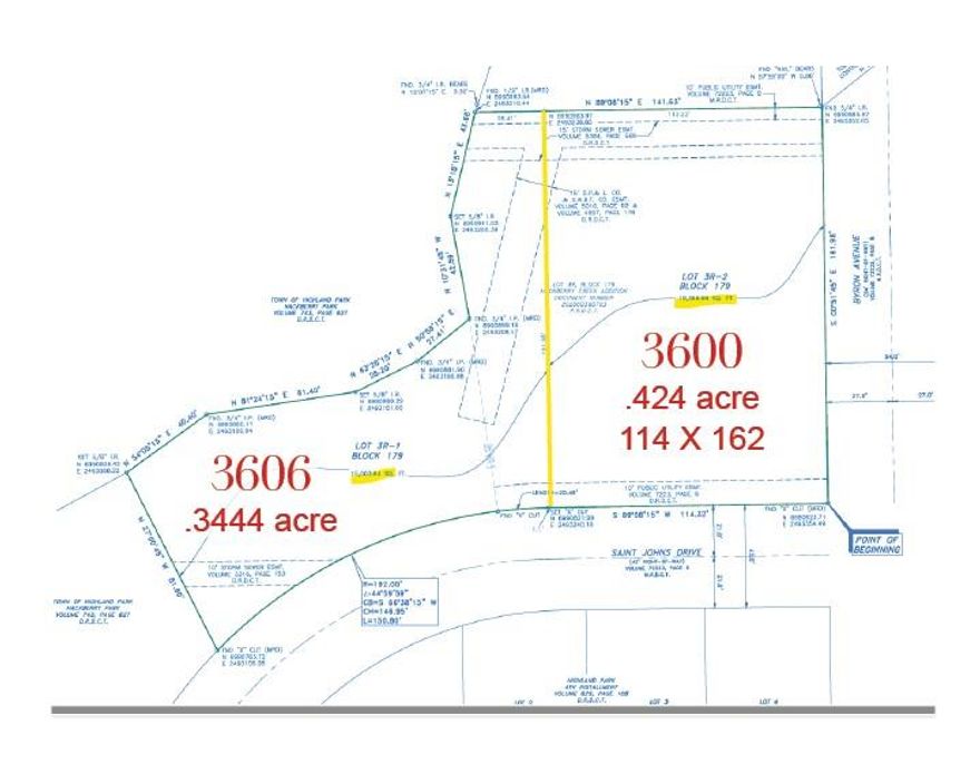 This large corner lot in one of Highland Park’s most prestigious neighborhoods offers a rare blend of space, convenience, and flexibility that’s hard to beat. Being on the corner with only two neighboring houses gives you the option of orienting your house south toward St. Johns or east toward Byron or you could design a circular drive that opens to both streets.  The generous lot size provides room for a pool with added privacy, and plenty of yard space for entertaining and landscaping. The wonderful 4 bedroom house next door at 3606 is also available for sale which would give you a combined lot size over three fourths of an acre and then you could install a pool, tennis court, and putting green in this lot for a country club in your backyard!  Being directly across from Armstrong Elementary offers families the unmatched convenience of avoiding having to carpool and safe, walkable access to the soccer field and basketball court.