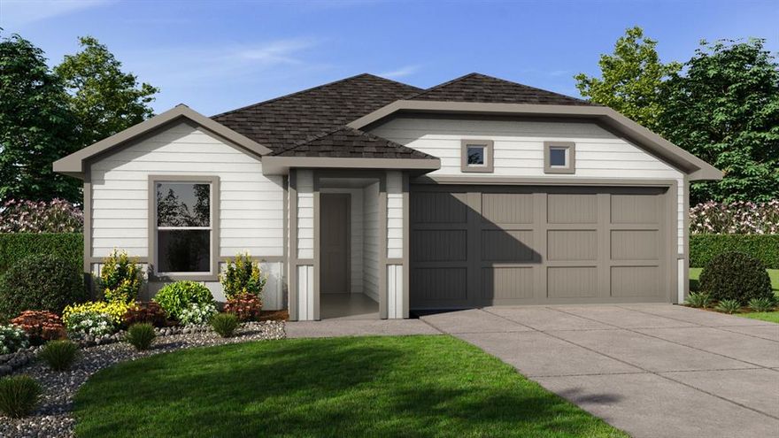 D.R. Horton America's Builder since 2002 is excited to serve as your new home builder in Lonestar at Liberty Trails, a fabulous unique master planned community in Justin and Northwest ISD! The Ellis Elevation-Y, with an estimated Summer completion, is a single story home that offers 3 bedrooms, 2 bathrooms and approx 1,195 sq. ft. of living space. As you enter the long foyer, you'll pass both secondary bedrooms, as well as the secondary bathroom. The secondary bedrooms both feature large walk in closets. Next you'll enter the open concept kitchen which features stainless steel appliances with gas cooking range, granite countertops, and a corner walk-in pantry. The large kitchen island  overlooks the living room which has plenty of natural lighting. The dining room is next to the kitchen and leads out to the large covered patio. The private main bedroom suite is located off the living room and features  a huge walk-in closet and large walk-in shower with luxury vinyl flooring surround. Additional features include: tankless water heater; Ceramic tile flooring at Entry, Hallways (per plan), Kitchen-Breakfast, Utility and Bathrooms; and, full yard sod, landscaping and irrigation. The Bellvue includes our HOME IS CONNECTED base package. Using one central hub that talks to all the devices in your home, you can control the lights, thermostat and locks, all from your cellular device. Future Community Amenities to include: Club House, Dog Park, Fishing Pond, Pickleball, Playground, Pool, Splash Pad, Walking-Nature Trails and Sand Volleyball. Situated conveniently near Highway 114 and Highway 287, Lonestar at Liberty Trails provides access to key roads, making it ideal for commuting and exploring the surrounding areas.