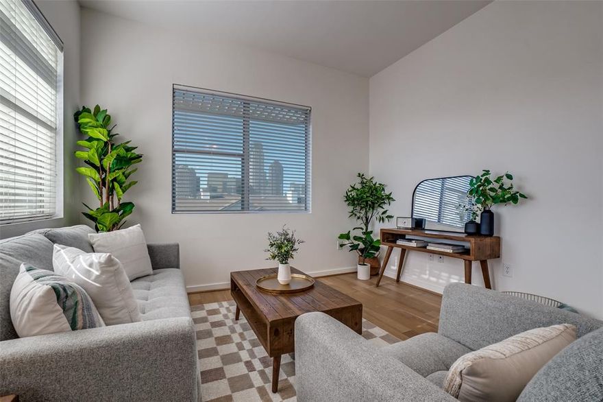 Experience elevated city living in this top-floor corner condo offering sweeping downtown views and abundant natural light from every angle. Inside, you’ll find a bright open-concept layout with a spacious kitchen that boasts ample cabinetry, stainless steel appliances, and plenty of prep space, flowing seamlessly into the dining and living areas—ideal for both everyday living and entertaining. The generously sized bedroom includes a walk-in closet, while the home also features a full-sized washer and dryer for added convenience. Designed for low-maintenance, lock-and-leave living, the building offers an elevator, gated entry, and secured parking for peace of mind. Just steps from Exall Park and minutes from Downtown, Uptown, Deep Ellum, major highways, and Baylor Hospital, this centrally located home provides the best of city living with easy access to parks, trails, dining, and entertainment.