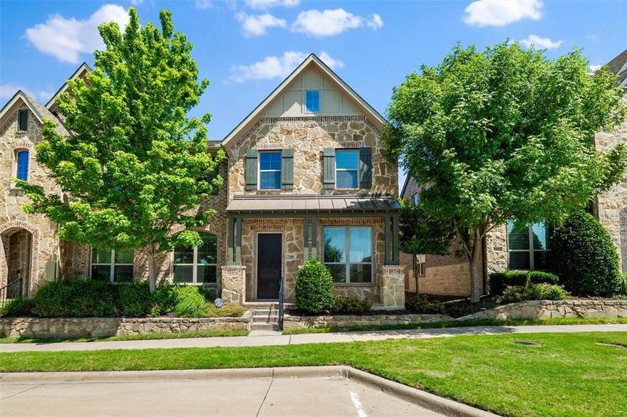 Come see this well maintained freshly updated townhome in Frisco ISD. The first floor has natural light from three sides on this end unit and the primary bedroom is also located on the first floor with the two secondary bedrooms located upstairs along with a game room. Don't miss the additional decking and storage located in the walk in attic on the second floor. The kitchen features a large peninsula with a gas cook top and built in oven. This home is also located directly across the street from the clubhouse and pool for easy access.