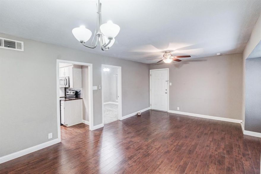 This charming two bedroom, one bathroom condo is located in a highly desirable area and boasts a spacious open floor plan with plenty of natural light.
HOA Includes Electricity, Internet, City Sewer, City Water, Concrete, Curbs, Insurance, Maintenance Grounds, Maintenance Structure, Sewer, Utilities, Water, Back Yard Maintenance, Front Yard Maintenance.
The cozy living room features a fireplace and large windows, while the kitchen offers all the essential appliances and ample counter and cabinet space. The primary bedroom includes a generously sized closet and an ensuite bathroom with a shower and tub. The second bedroom is perfect for guests or a home office, The community offers a pool and community laundry area. The location provides easy access to shopping, dining, and entertainment options as well as parks and outdoor recreation areas. This home is ready for you to make it your own. Don't miss out on this great investment opportunity to call this lovely condo your own!