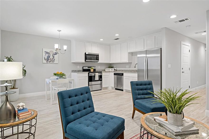 2022 construction energy efficient half duplex with transitional finishes. Real wood cabinets, granite counters, luxury vinyl plank flooring and tons of recessed lighting. Refrigerator included. Immense storage including large pantry, under stair storage, large linen closet and walk in master closet. All bedrooms up as well as large laundry room equipped with washer and dryer. Huge fenced in yard, finished and insulated garage creating additional flex space if desired. Driveway easily accommodates 2 large trucks. Close to Lake Texoma, 20 miles to Durant and easily commutable to Northern Collin County.