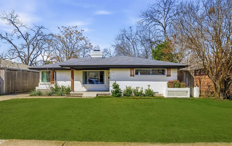 Located in the highly sought-after Lakewood Elementary attendance zone, this beautifully reimagined home was renovated in 2024 with exceptional attention to detail. The standout kitchen features stainless steel appliances, a custom built-in pantry, porcelain farmhouse sink, smart range hood, European tile backsplash, new cabinetry, and quartz countertops. The light-filled living room is anchored by a quartzite fireplace with gas logs and opens seamlessly to the backyard through newly installed sliding doors. Two bedrooms, two full baths, a second living area, and a formal dining room complete the home. Recently refinished hardwood floors run throughout, complemented by fresh paint, new interior doors, and modern recessed lighting with designer fixtures. Major updates include full electrical re-wiring, a new stone patio with gazebo (2023), attic insulation (2025), EV-ready 240V garage outlet, water heater (2023), NT Presidential windows (2024), roof (2019), and new soffits, gutters, and fascia (2024). Don't miss this turn-key 2-bedroom, 2-bathroom home just moments from White Rock Lake, Lakewood Village, and Ridgewood Park.