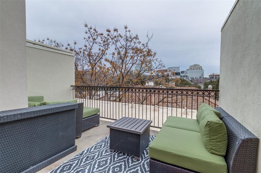 Welcome to a fabulous, extremely well-maintained condominium in the heart of Turtle Creek. This sophisticated Residence at Turtle Creek Condo is close to Oak Lawn, Turtle Creek Park and Katy Trail, as well as the Rosewood Mansion, providing great walkability to nature and fine shops and dining.  For relaxation, the complex provides a gated access, beautifully maintained courtyard pool. Beautiful hardwoods will lead you to a comfortably large living space (with gas fireplace), which is open to a well-designed kitchen and dining area. A private balcony is just off the dining area, a special place for outdoor meals. The hardwoods extend into a large primary bedroom with double vanities, jetted tub, separate shower and a spacious walk-in closet.  The second bedroom features a Murphy bed and private bath.  As a bonus, the unit comes with an indoor staircase to its own private rooftop patio.  Two designated parking spaces are included in the controlled access garage located beneath the complex.