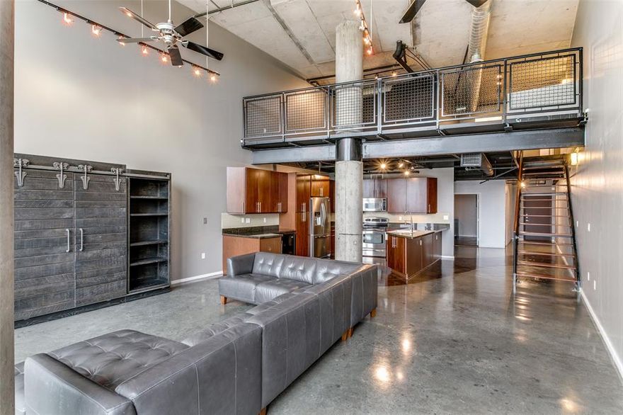 Leased until February 28, 2027! A wonderful opportunity to purchase this expansive two floor condo that backs up to Griggs Park in walkable State Thomas. A wall of windows allows for bright light during the day, while electric shades provide privacy in the evening. Both floors have their own living area, bedroom and full bath making this floor plan highly desirable. Refrigerator, washer and dryer stay with the unit. Loft comes with a two spot tandem parking space in gated underground garage parking. Video of unit posted on Facebook Page @ Block 588 Lofts.