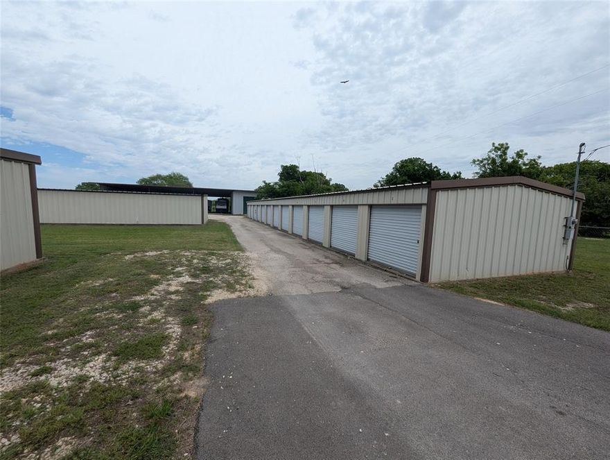 Excellent investment opportunity on the growing Fort Worth side of Granbury. Conveniently located just minutes from Hwy 377, this established self-storage facility offers multiple income-producing options with a mix of covered RV and boat storage, traditional storage units, and additional open parking space for boats, trailers, and RVs.

The property features 14 oversized 12x40 covered RV and boat storage spaces, 24 10x10 storage units, 8 10x24 storage units, and 6 10x20 storage units designed to accommodate a variety of storage needs. In addition, the property includes a large and versatile shop with electricity that could serve as a workshop, business space, or additional premium storage unit.

With easy access, strong visibility, and close proximity to Hwy 377, this property is positioned to serve the growing demand for storage in the Granbury area. The combination of covered storage, traditional units, and open parking creates multiple revenue streams and long-term investment potential. Rare opportunity to own a turnkey commercial storage facility in a rapidly expanding area of Hood County.