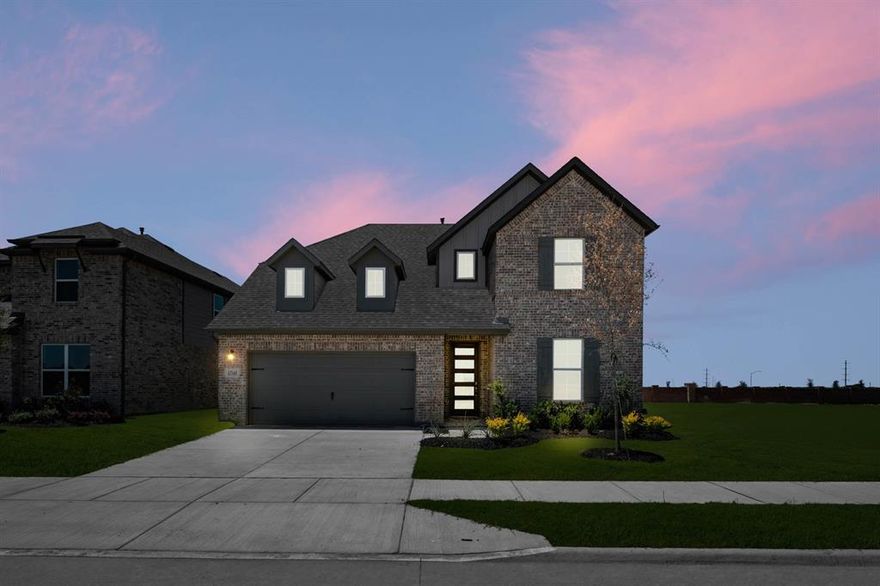 MLS# 21272056 - Built by RockWell Homes - Jul 2026 completion! ~ New two-story home Republic plan luxury new home offers 4 bedrooms, 3.5 bathrooms, home office, 2-car garage, full brick exterior, covered patio & dual-pane energy-efficient windows for optimal comfort and savings. Open-concept design places the living, kitchen & dining areas at the back of the home for added privacy w. soaring ceilings. Kitchen is a chef’s dream, featuring a spacious island w. bar stool seating, solid surface countertops, stainless steel appliances, gas cooktop, dishwasher, built in microwave & oven & ceramic tile backsplash, undermount sink w. Delta faucet, 42-inch cabinets provide both functionality & walk-in pantry. Living area is brightened by multiple dual-pane windows and soaring ceilings with upgraded solid surface flooring. Primary bedroom suite conveniently located on the first floor, provides a private retreat w. garden tub, ceramic tile shower w. glass enclosure, dual sink vanity w. solid surface countertops, towel bars, private water closet, Delta faucets & walk-in closet. Upstairs, secondary bedrooms each come with walk-in closets grouped around gameroom. Secondary bathrooms w. ceramic tile flooring & tub shower surrounds, upgraded cabinets, Delta faucets, solid surface countertops, towel bars & lighting package.  Upgrades include: tankless hot water heater, fully automated sprinkler system, fully fenced in private back yard w. gate, full gutters, garage door opener, smart home, new home warranty, energy efficient HVAC, ceramic tile flooring, 8-ft doors, covered patio, dual pane energy efficient windows.  Homeowners enjoy resort style community amenities such as pool, lazy river, clubhouse, walking trails, greenspaces, parks & community store.  New home located in Northwest ISD school district w. quick access to top rated schools.  Quick access to HWY 114, I35W, I-170, Alliance area, Ft. Worth, Irving, Trophy Club, Westlake and DFW Airport.