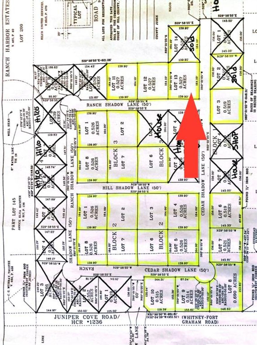 Just over a half acre available in The Estates! Electric already in place to lot. Water has been run to lot, meter and tap fee was quoted from Hilco United Services for $500. Septic will be needed for residence. This property is partially wooded. Located less than a mile from Juniper Cove Marina on Lake Whitney where you can enjoy fishing, water sports, and camping. No survey available, platt is shown in photos. Multiple lots are available.