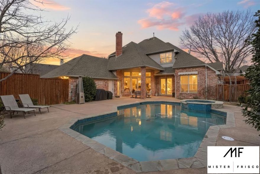 Welcome home to a bright, move-in ready residence in an established HOA lake community with walking trails, tennis courts, and a community pool—surrounded by mature trees and a true neighborhood feel. Hand-scraped wood flooring, soaring ceilings, recessed lighting, and a welcoming living area centered around a beautiful fireplace. Large windows and French doors bring in abundant natural light and open to the backyard for easy indoor-outdoor living. Gourmet kitchen and inviting with granite countertops, chef's island, tile backsplash, stainless steel appliances, and generous cabinet and prep space. A sunny breakfast dining area sits nearby with oversized windows and a modern statement light—perfect for casual meals and morning coffee. Large first-floor bedroom with luxury vinyl flooring and a full bath offers a convenient setup for guests.  Upstairs includes two generously sized bedrooms,  and a dedicated media room, ideal for movie nights, gaming, or a private lounge space. Upstairs, the stairs and second floor are finished with luxury vinyl flooring. Backyard with a covered patio, and a sparkling pool with attached spa—ideal for relaxing or entertaining. 
Convenient to the community lake and amenities, with nearby shopping, dining, and everyday essentials. Schedule your private showing today.