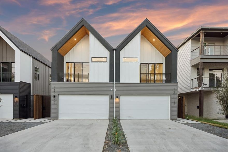 New modern duplex built by Conrad Homes in Trinity Groves. Open entertaining layout with tall ceilings and a spacious kitchen with an oversized island, stainless appliances, and a walk-in pantry. Tall sliding doors off the living area open to a private backyard with an 8ft board-on-board fence for privacy and security. The additional study on the second level is the perfect space to work from home. The second level also features 2 guest bedrooms, a full-size utility room with built-in cabinets, and plenty of windows for natural light. The primary suite has an oversized balcony and en-suite bath with a walk-in shower, a soaking tub, and a large walk-in closet. Located minutes from shops & restaurants in Downtown and Uptown. Perfect for that lock & leave lifestyle.