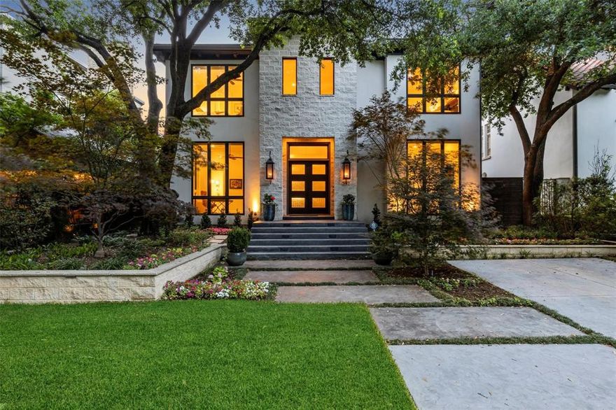 The perfect home in the perfect location. 3612 Dartmouth Ave. offers everything you could need or want with a prestigious Old Highland Park address. With a gorgeous stone exterior, the home has a Hill Country transitional vibe and interiors that are made airy and bright by floor-to-ceiling windows and high ceilings on both floors. Downstairs you'll find both formal living and a generous den open to the perfectly outfitted (Miele, Wolf, Subzero) kitchen, a grand dining room with bar and butler's pantry for special occasions, and a full bed and bath that could also be used as an office. Upstairs offers an enormous primary suite as well as three other bedrooms, all ensuite, and a sizable playroom or exercise room. An elevator adds to the home's convenience, as do the Smart Home features and the electric blinds throughout. The very private backyard creates a beautiful and serene retreat. When it's time to step out, you can walk everywhere: Armstrong Elementary, the Town library and pool, and to all the fun shops and restaurants on Knox and the Katy Trail. Truly the most walkable part of the Park Cities. A sophisticated, luxurious home that also feels comfortable and welcoming.