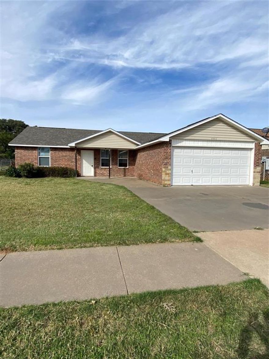 This home is located on the east side of Granbury, offering convenient access to the DFW Metroplex and Granbury conveniences, like HEB and Kroger. This 3 bedroom, 2 bath brick home features an open layout dining and living room, split bedrooms and a big, fenced backyard, which includes a storage shed. Vinyl plank in bedrooms.  Granite countertops in kitchen and bathrooms. Utility room pantry combo has enough room for full sized washer and dryer with storage and shelving in place for pantry items.