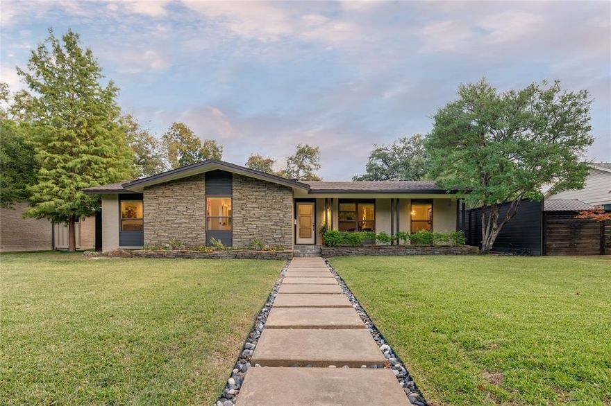 Stunning mid-century modern situated on a scenic .22 acre lot with tree-lined views of the Creekmere greenbelt.Thoughtfully renovated with no detail spared including updated systems.Enjoy high-end designer finishes with museum finished walls,flush set baseboards,trayed ceilings,recessed lighting,new windows & doors.Chef’s kitchen with a robust Thermador appliance package & european style Kitchen Craft cabinetry showcased with quartz c-tops & backsplash.Spacious living rm opens to the kitchen & backyard;fireplace ftrs a floating concrete hearth, full stone slab surround & live edge mantel.Swoonworthy master suite with pristine marble bath,Victoria & Albert freestanding tub,floating dbl vanity & amazing walk-in closet.Secondary bedrms share a J&J bath.Breathtaking backyard retreat with new pool & spa surrounded by a modern trex deck,lush landscaping & turf putting green.Do no miss the showroom glass garage door, epoxy floor,large driveway & sliding gate+access to turf side yard play area