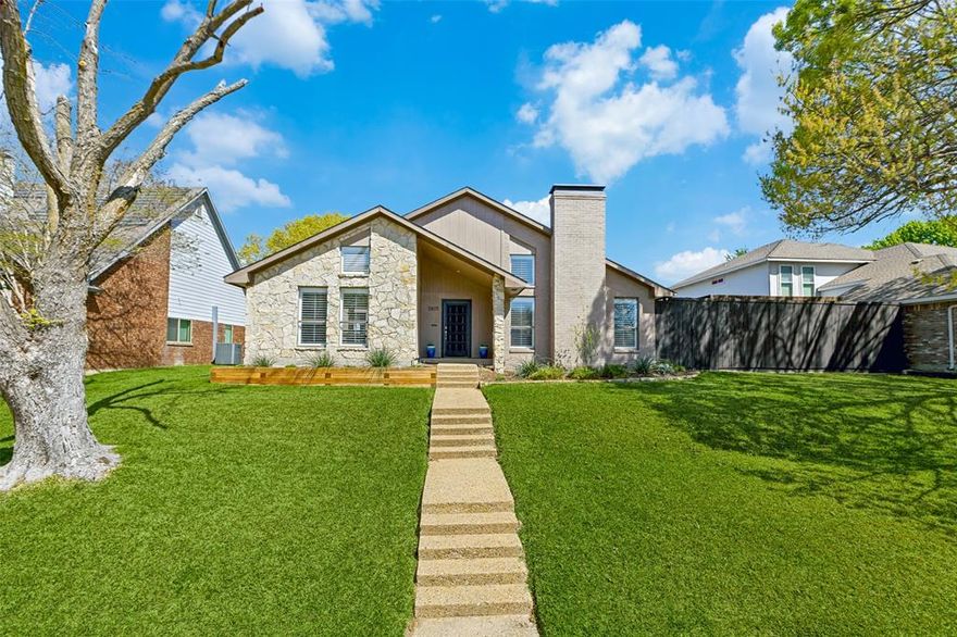 This beautifully updated home located in sought after Bent Trail, in prime cul-de-sac location, perfect for kids to play. Home features multiple living areas which makes the home flexible for family or entertaining. Walls of windows open to backyard oasis; featuring pool, covered patio, cabana area, artificial turf grass with room to play. Kitchen features quartz counter tops, gorgeous backsplash and gas cook top, which opens to cozy family room. Downstairs features two fireplaces, two living areas, two dining areas, a beautiful courtyard and half bath. All bedrooms upstairs with huge primary and luxurious bath. Large secondary bedrooms & closets. Extra features include ample storage, new floors & carpet 2024, designer touches thru-out, two parks within walking distance and award-winning Plano Schools!