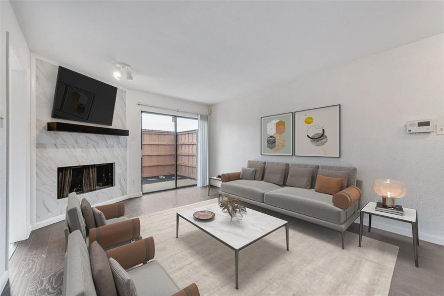 This beautifully remodeled condo offers modern comfort and unbeatable convenience, with easy access to Irving, Las Colinas, DFW Airport, and downtown Dallas. The updated kitchen features sleek quartz countertops with breakfast bar. The inviting living room boasts a cozy wood-burning fireplace and opens to a private patio perfect for relaxing or entertaining. Enjoy fantastic community amenities including a pool, picnic areas and clubhouse.  HOA includes trash, water, sewer, cable, internet, pest control, a monitored security system, gated entries. This unit is move-in ready and located in a well-maintained community! Don’t miss your opportunity to live in a stylish home in a central location! Home is staged in the pictures to show the full potential of the home. Property available for sale MLS #20940640