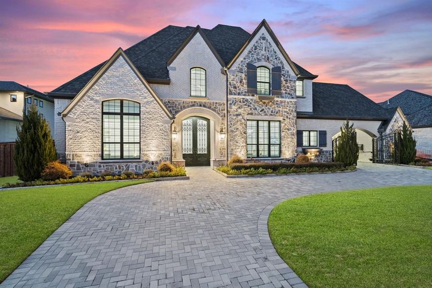 Welcome to this stunning estate with a timeless touch! Located in the heart of Frisco in coveted Edgestone, this home boasts 6 bedrooms, 6 full baths, and 2 half baths, including a 2nd primary suite on main level with full separate kitchen. Gently lived in and ready for its new owners! Impeccable attention to detail with features including vaulted ceilings in family room with grand chandelier, custom California closet system+storm shelter in primary suite, true chef’s kitchen including Subzero and Wolf appliances, expansive game and home theater rooms, dedicated work area perfect for all kinds of projects. Large family or not, this home has all the elbow room! Porte-cochere leads to motor court & 3 car tandem garage. Be at ease knowing you are within easy access to all the attractions and necessities, including The Star, Legacy West, HEB, and the upcoming Fields Frisco, Universal theme park and The Mix developments. Not to mention coveted schools all around. This is your opportunity!