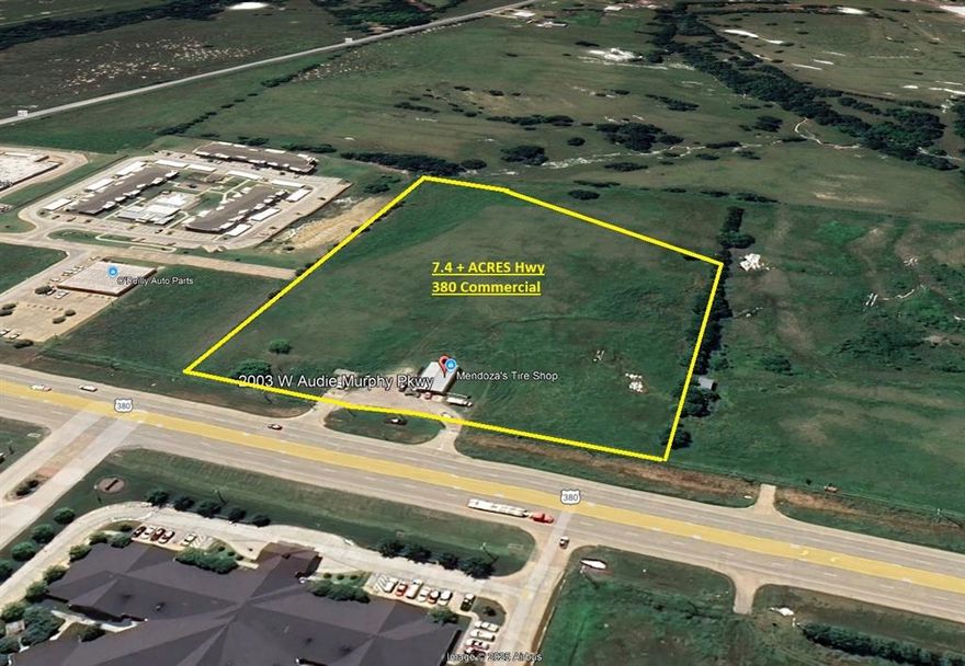 PERFECT LOCATION FOR A COMMERICAL INVESTMENT! 7.4+- Acres located in the fast-growing town of Farmersville, TX.  Fantastic location for Highway Commercial. This property has road frontage on the existing HWY 380 as well as the proposed future HWY 380 bypass. Property located to the West of O'Reilly Auto Parts. Many businesses are located near this tract, such as Lexington Medical Lodge, Harvest Dental, Shell, the Collin College Farmersville Campus, Plum's Nails, McDonalds, Brookshire’s & more. These Companies bring in a LOT of customers & consumers, which is a plus for anyone that is looking to prep their next investment. 40x60 Metal building with slab on site. City of Farmersville Sewer line at the back of the property & City of Farmersville Water line at the front of the property. This area is growing rapidly - come view the property & invest in this nice tract while it's still available!