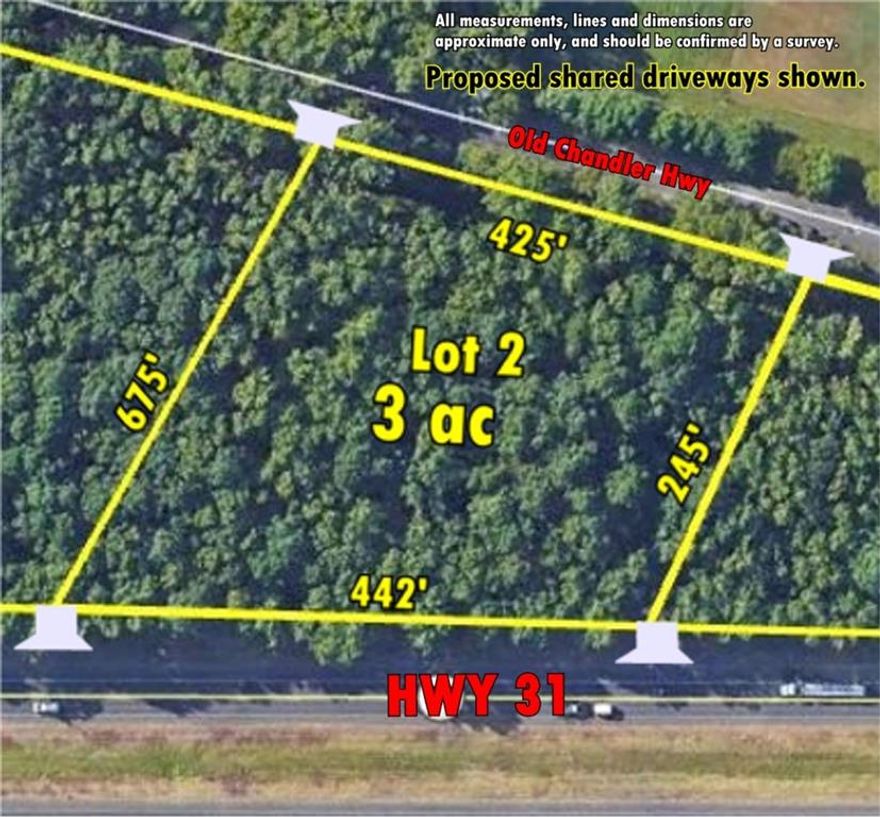 REDUCED Price, Newly Mulched, Cleared & Ready to Sell, Send me your Offers! This is a great inline parcel with over 442' of roadfrontage on HWY 31 and over 425' on Old Chandler Highway. With over 20,000 cars passing through this intersection daily it's prime fora new business. Well elevated, easy access, great visibility, only 1 mile form Toll Road 49 and 6 miles to Tyler and 11.5 miles to I-20.About 75% of the entire land has been recently mulched and cleared. Outside of Tyler City Limits, but inside of Tyler ETJ. The taxesshown are for the entire 13 acres still. The lot size shown is already surveyed Lot 1: 1.224 ac is $2.50 psf, $133,293 Lot 2: 3.00 acis $2.00 psf, $261,360 Lot 3: 4.076 ac is $2.25 psf, $400,000 Lot 4: 2.537 ac is $3.60 psf, $397.842 Lot 5: 2.122 ac is $3.50 psf,$323,520 All 13 acres is $2.55 psf, $1,444,014