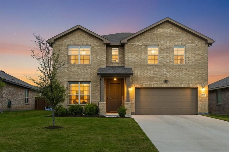 Built in 2023 by HistoryMaker Homes, this immaculate 5-bed, 3-bath home offers 2,995 sq. ft. of modern living. The heart of the home is a showstopper kitchen with quartz counters and a massive island opening to the living area. The primary suite is a true sanctuary with a custom closet system, designer fandelier, and dual-sink ensuite. A versatile guest bedroom is also located on the first floor. Upstairs features an expansive game room and three generous bedrooms and extra storage space. Notable upgrades include a smart home system with Ring security, plus a finished garage with epoxy floors and slatwall storage. Enjoy a quiet cul-de-sac and covered patio in Lake Vista Ranch near Eagle Mountain Lake and local parks. Schedule a tour today!