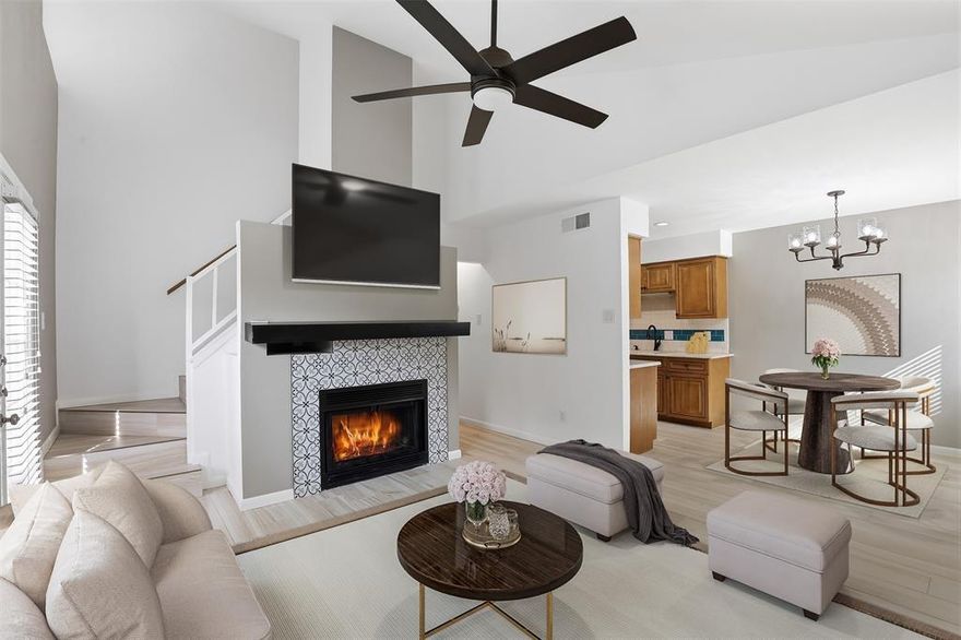 This beautifully remodeled 3-bedroom, 2-bath home in the gated Cedar Creek Townhomes offers stylish, move-in ready living in a prime location. Thoughtfully updated throughout, the home features stunning new ceramic flooring and baseboards, creating a fresh and cohesive feel.

The inviting living room showcases vaulted ceilings and a cozy fireplace with a striking designer ceramic tile façade—perfect for relaxing or entertaining. The kitchen has been tastefully updated with quartzite countertops, a new backsplash, porcelain sink, and garbage disposal, blending function with modern elegance.

The spacious primary suite is conveniently located on the main level and features two closets and a beautifully updated ensuite bath. Upstairs, two additional bedrooms are thoughtfully positioned in a split layout, offering privacy and flexibility. Both bathrooms have been fully remodeled with quartzite countertops, new bathtubs, and decorative tile finishes.

Step outside to a private patio just off the living area, complete with new fencing and additional storage—ideal for outdoor enjoyment. The gated community provides added security, one reserved parking space, guest parking just steps away, well-maintained grounds, and a refreshing community pool.

Ideally located near Trinity Trails, TCU, I-20, Chisholm Trail Parkway, and premier shopping and dining at Waterside and Clearfork, this home offers both comfort and convenience. A must-see!
