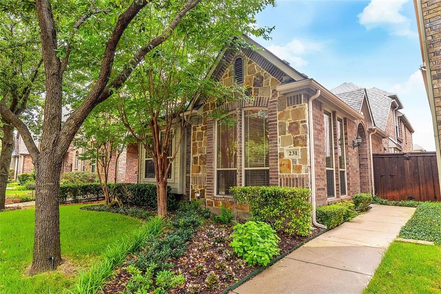 Gorgeous, 2-story home in Carrington with ideal floor plan. Master bedroom downstairs with 2 bedrooms up + large gameroom with closet that could be 4th bedroom. Enjoy coffee on lovely patio-courtyard or upstairs on covered balcony. Island kitchen with breakfast bar, granite countertops, gas cooktop & sep pantry. Spacious family room with gas log fireplace is open to kichen. Dining room can function as office with plenty of room in breakfast nook for dining. Two laundry options! One upstairs, one down, you pick! HOA maintains front yard and sparkling community pool. Sideyard oasis has custom rock walkways & wood deck! Talk about low maintenance! Gameroom wired for surround sound! Recent 2018 roof shingles! Conveniently located near shopping, restaurants and quick access to major freeways and DFW Airport.