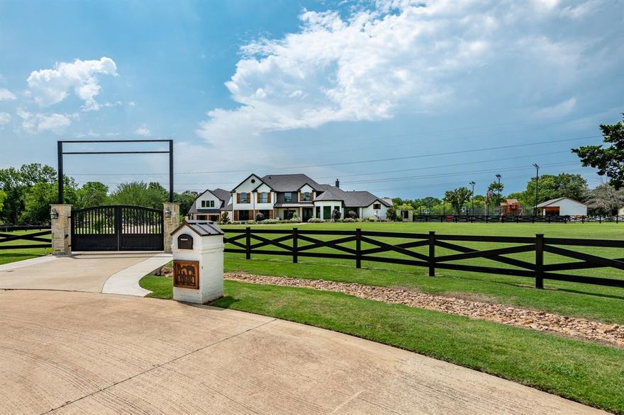 Live the country life with all the conveniences and amenities of the city nearby. This completely remodeled Luxury Estate Ranch offers country charm and elegance. The main home boasts 6 bedrooms and 5 full baths with captivating picture windows giving way to expansive views of the 10.78 acre property. Attached is a 2750 sq ft guest house that is absolutely amazing top to bottom. Property features a delightful 9-hole putting green, professionally lit tennis and basketball court with stadium seating, playground for the kids, heated pool and spa with fire and fountain features and an outdoor kitchen and party bar with 30+ guest capacity. Explore the 1 acre stocked pond with a private island or saddle up your horses at the stable and ride to your private arena on site. Nature lovers will appreciate this true sanctuary as this property borders the amazing Denton Nature Preserve. This estate IS the meaning of Texas!