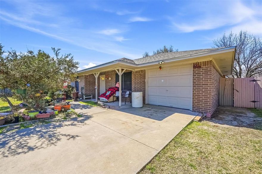 This move-in ready gem is the perfect tarter home, rightsize's dream, or savvy investment opportunity. Solid full-brick construction gives you lasting curb appeal and low maintenance, while the open concept living and dining area creates the spacious, connected feel today's buyers love. Step outs to a generous fenced backyard complete with a large deck with is ideal for weekend entertaining or simply unwinding under the shade trees.  Nestled on a quiet cup-de-sac with a brand new roof in place. Easy access to I-35 makes commuting a breeze, and with Sanger ISD schools just minutes away, the location sells itself. Whether you're planting roots or building your portfolio, this one is not to be missed.