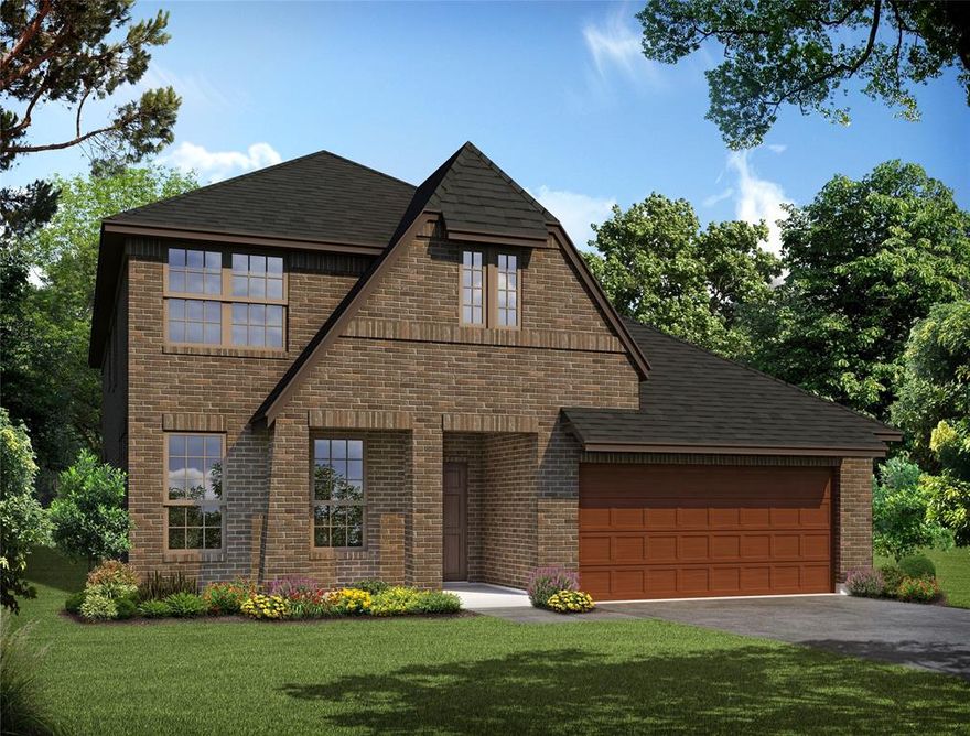 NEW! NEVER LIVED IN – Ready in November 2025! This stunning 5-bedroom, 3.5-bathroom home with a 2-car garage by Bloomfield Homes blends exceptional style and everyday comfort in a spacious, modern layout designed for the way you live. From the moment you arrive, the show-stopping elevation and horizontal iron railings set the tone for elevated design. Step through the impressive 8' front door into an open-concept layout where vaulted ceilings, rich wood flooring, and large windows with window coverings fill the home with natural light. Off the foyer, a flexible dining room doubles as an optional study, while the open family room anchors the main level with easy flow into the kitchen and breakfast area. The chef’s kitchen is a standout, showcasing custom cabinetry, upgraded granite countertops, a deep walk-in pantry, and an oversized island that connects seamlessly to the dining and family spaces—perfect for both daily meals and entertaining. Tucked at the rear, the first-floor primary suite offers privacy with a spa-inspired bath featuring dual sinks, an upgraded shower, and a large walk-in closet. A convenient powder bath and laundry room are also located downstairs. Upstairs, 4 secondary bedrooms are arranged around a spacious game room, with a Jack & Jill bath connecting 2 bedrooms for added functionality and privacy, while the remaining bedrooms share a separate full bath. Each bath includes upgraded tile finishes for durability and style. Outdoor living is extended with an oversized covered patio complete with a gas stub for grilling, offering space to relax or entertain year-round. With high-end finishes, thoughtful upgrades, and a well-planned design that balances open gathering spaces with private retreats, the Dewberry III by Bloomfield Homes delivers the flexibility and comfort today’s homeowners need.