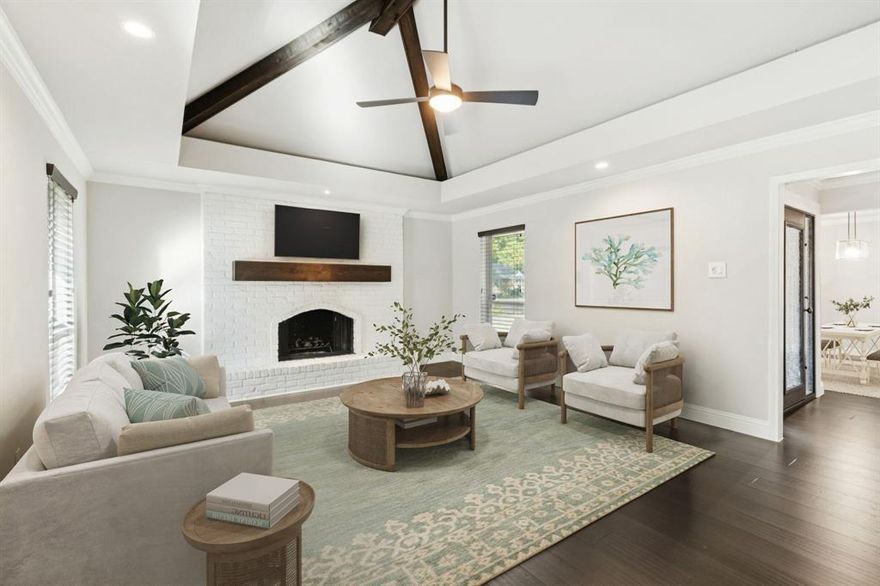 Nestled within the highly sought-after Brentfield Elementary area, this charming traditional home offers the perfect blend of comfort and style. Boasting 4 spacious bedrooms and 2.5 beautifully updated baths, this residence is designed for both relaxation and entertaining. The inviting kitchen is light and bright, featuring stainless steel appliances and an abundance of cabinet space. Adjacent to the kitchen is a cheery breakfast room overlooking the back yard. An expansive living area with a beamed ceiling and cozy fireplace provides ample space for gatherings. Step outside to a backyard oasis complete with a sparkling pool and outdoor living space, perfect for enjoying sunny days. With its impressive curb appeal and thoughtful updates, this home is a true gem in a prime location.