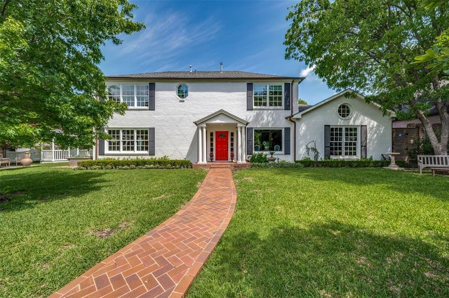 This Preston Hollow executive home, originally built in 1938, has been meticulously renovated and expanded with 5,000 square feet of new construction. Offering 5 bedrooms, 6 full baths, and 2 half baths, it seamlessly blends historic charm with modern luxury. The chef's kitchen boasts Subzero appliances, Wolfe double ovens and cooktop, dual dishwashers, a butler's pantry, catering kitchen, and large pantry. Other features include a double staircase leading to the mother-in-law suite, elevator readiness, Walker Zanger marble accents, and outdoor spaces with copper gutters, a gazebo, herb garden, Lentz lighting, and an antique tile fountain. This home offers a perfect blend of elegance and functionality. Designed by the esteemed landscape architect Robert Bellamy, the outdoor area is a sanctuary of serenity and beauty. An exquisite screened-in porch offers a picturesque setting for savoring morning coffee while overlooking the meticulously landscaped grounds.