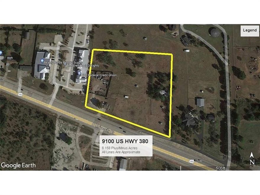 Outstanding commercial property spanning approximately 6.158 acres, featuring 600 feet of road frontage on US Hwy 380. Strategically located between Denton and Little Elm, this property offers excellent visibility and accessibility, making it a prime location for development.

Situated in the city of Cross Roads, the property is conveniently close to Walmart, restaurants, and retail spaces, adding significant value for potential investors.