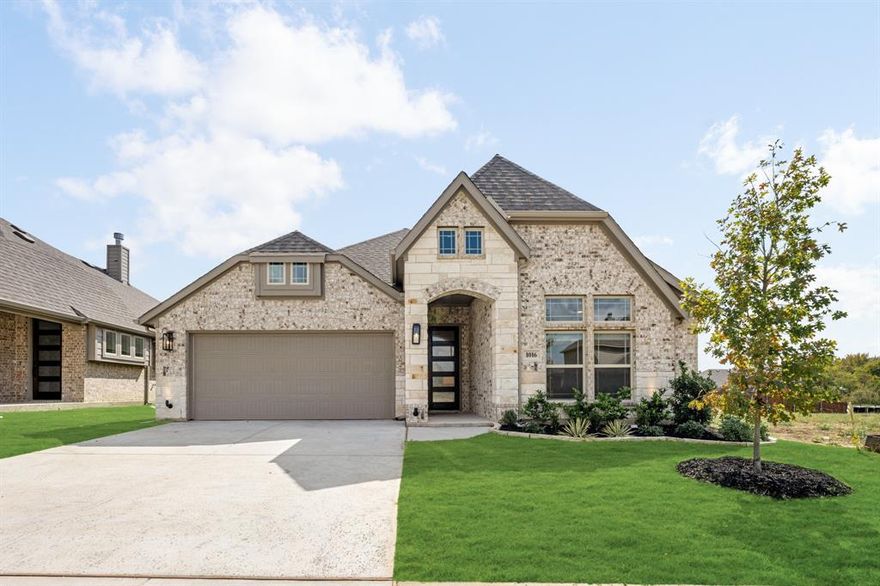 NEW! NEVER LIVED IN & READY TO CLOSE. Bloomfield Homes has the perfect single-story option for anyone looking in the Alvarado-Cleburne area! This single-story Jasmine plan offers 4 bedrooms and 3 full bathrooms in an open layout designed for everyday living. The Family Room is centered around a stacked stone Fireplace and opens to the Kitchen and Breakfast Nook, creating a connected space for dining and entertaining. The Deluxe Kitchen includes Quartz Countertops, Stainless Steel Appliances, Pot and Pan Drawers, a Gas Cooktop with a Vent Hood, and custom cabinetry. The Primary Suite is tucked at the back of the home and includes a large walk-in Closet, dual vanities, a soaking tub, and a separate Shower. Three secondary Bedrooms are located toward the front and side of the home, each with access to full Bathrooms. Wood-look Laminate Flooring extends through the main areas, with upgraded Carpet in Bedrooms. The home also includes elevated design elements such as an 8' front entry, matching interior doors, and exterior uplighting that enhances its curb appeal. A covered patio extends the living space outdoors, while features like full gutters, a smart home system, and a tankless water heater add convenience and efficiency. Set on an Interior and Oversized Lot in Eagle Glen, this home combines upgraded finishes with thoughtful design in a convenient location.