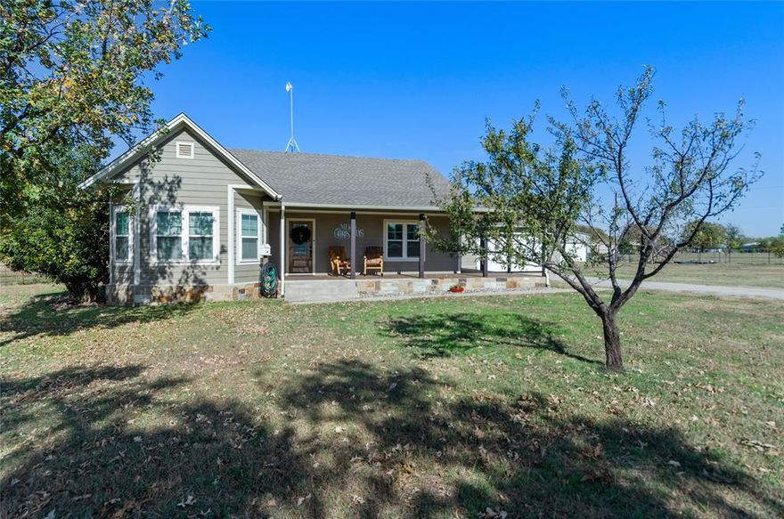A RARE LARGE-ACREAGE FIND IN HASLET WITH MULTI-GENERATION POTENTIAL — HORSES & LIVESTOCK WELCOME! LOW AG-EXEMPT TAXES!** Experience modern country living at its finest in this pristine 3-bed, 2-bath ranch home in award-winning Northwest ISD. Enjoy a peaceful country feel while staying close to everything—just minutes from town and roughly 30 minutes to DFW Airport, Fort Worth, Denton, Decatur, and a bit farther to Dallas. Inside, warm wood-look flooring leads to an open-concept kitchen with a gourmet island, stainless steel appliances, and a sunny breakfast nook. The private primary suite features an updated spa-inspired bath with a stand-alone soaking tub and a large tile walk-in shower. Seller is offering a $3,500 allowance for new bedroom carpet. Relax on the oversized covered front or back porch and take in the quiet surroundings on just under 5 acres of open space. Enjoy true country charm with quick access to shopping, dining, and entertainment. The property shines outdoors with a new shop, offering workspace, storage, and framed-in guest quarters with plumbing already stubbed—ideal for multigenerational living, college kids, or potential rental income. Additional features include a tranquil pond (seasonal in low water years), raised garden beds, children’s playhouse, loafing sheds, chicken coops, and room for livestock or hobbies. Covered parking easily accommodates RVs, trailers, or small boats. Already gated, fenced, and cross-fenced, the land also has division potential with additional steps. The owners operate a charming seasonal Christmas tree farm onsite—an established business you can purchase for added income and a true storybook rural lifestyle. A beautifully maintained property with room to roam, build, and grow—don’t miss this rare opportunity to make it yours!